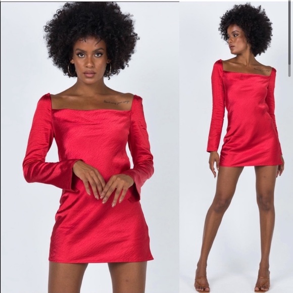 Princess Polly Star Power Red Satin Long Sleeve Cowl Neck Mini Dress - Picture 11 of 11